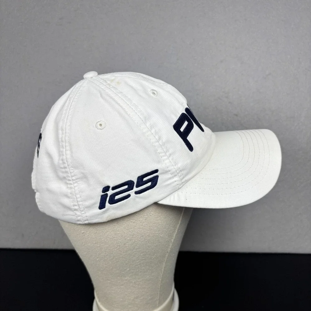 PING G25 Performance Golf Cap Adjustable Strap Back Hat White Navy Blue Logo